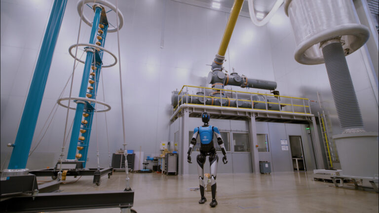 Robot walking through test field at Trench